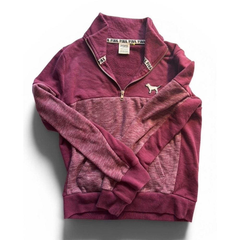 Victoria's Secret PINK 1/4 Zip Sweatshirt Purple XS Graphic Dog Logo